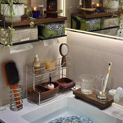 Double Layer Bathroom Sink Storage Rack - Minimalist Drainage Organizer for Cosmetics, Shower Gel & Toiletries