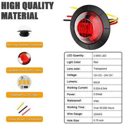 10PCS Strobe LED Side Marker Lights – 12-24V Clearance Indicator for Cars, Trucks, Trailers & RVs