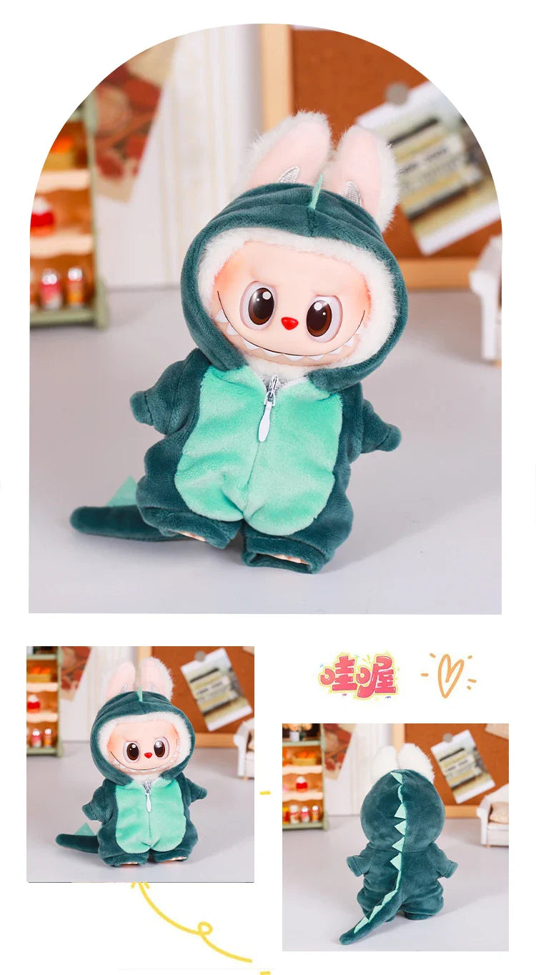 13cm Labubu Doll Clothes — 6-Piece Dinosaur Animal Outfit with Hat