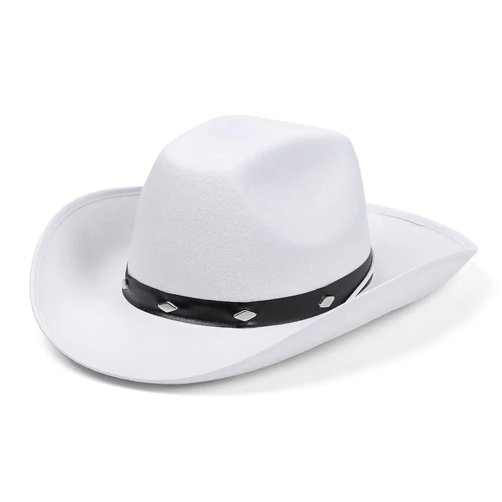 Western Cowboy Hat – Faux Leather Fedora for Men, Women & Kids, Wide Brim Beach & Travel Cap in Black, White & Pink