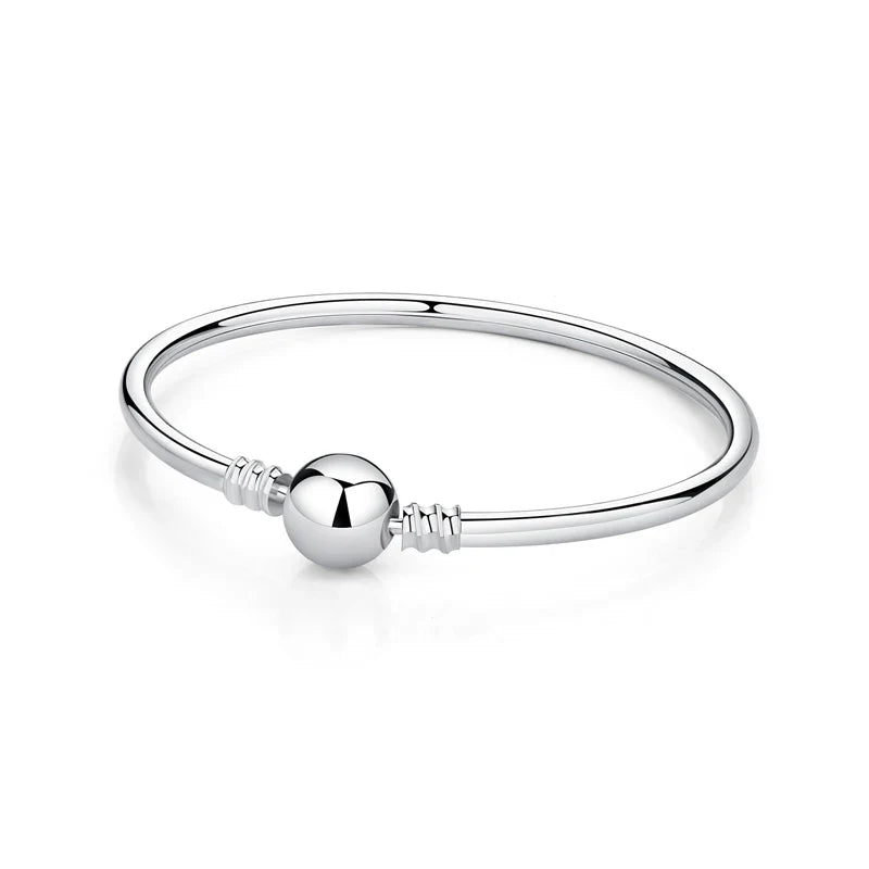 925 Sterling Silver Love Heart Charm Bracelet – Rose Gold Snake Chain Bangle for Women | DIY Luxury Bead Jewelry Accessories