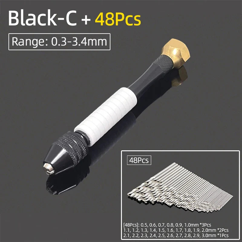 Mini Aluminum Hand Drill 0.3–3.4mm – Keyless Chuck Micro Rotary Tool with HSS Twist Drill Bit Set for Wood & DIY Crafts
