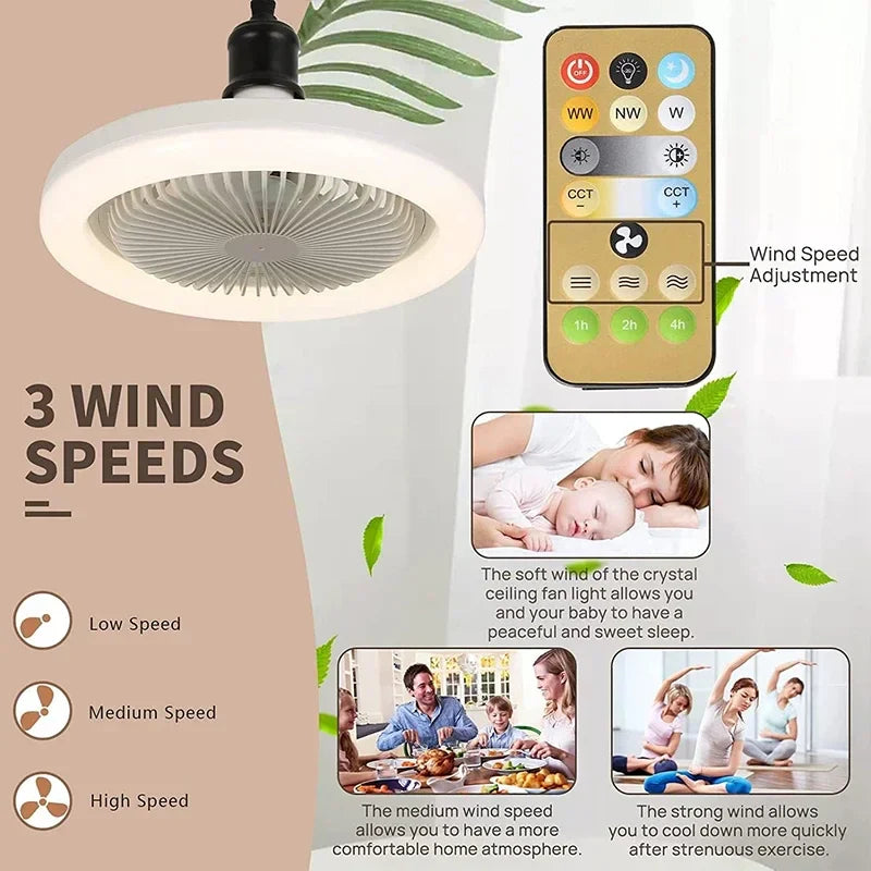 Transform Your Space with a 3-in-1 Ceiling Fan - Includes Lighting Lamp, E27 Converter Base, and Remote Control for Quiet Comfort in Bedroom and Living Room (AC85-265V)