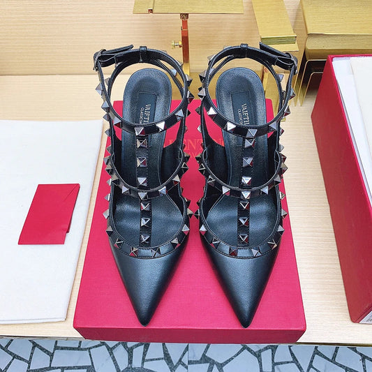 Women’s 2025 Summer Luxury Punk High Heel Sandals – Metal Rivet Gladiator Pointed Toe Stiletto Party Shoes