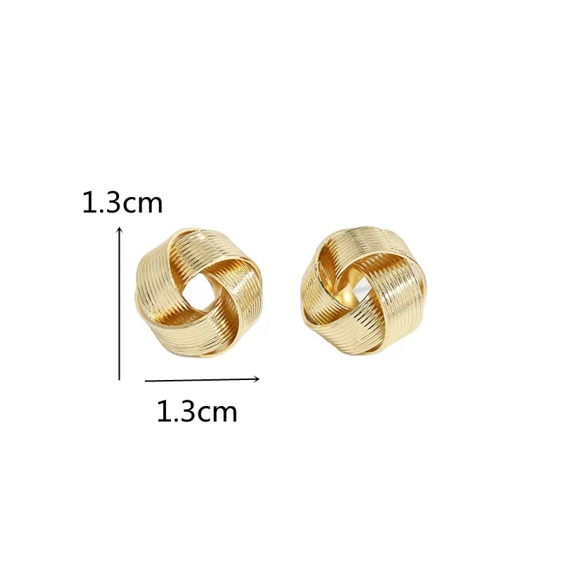 Gold Twisted Flower Stud Earrings – Creative Small Metal Jewelry for Women
