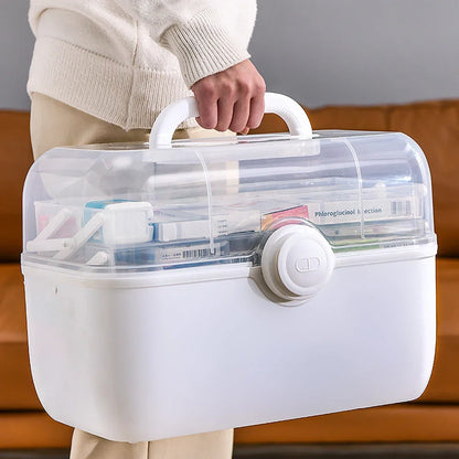 3-Layer Large Capacity Medicine First Aid Kit – Portable Multi-Layer Plastic Medical Storage Box for Household Use