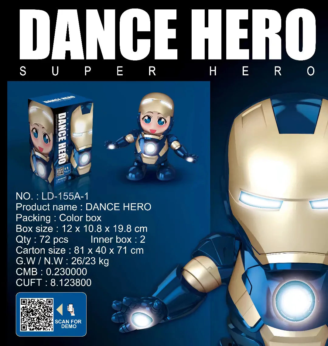 Marvel Iron Man Dance Action Figure – LED Light Singing Robot, Spiderman & Avengers Superhero Toy, Kid’s Christmas Gift