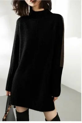 Turtleneck Knitted Sweater for Women – Autumn/Winter Warm Thick Pullovers, Wool Knit Crochet Y2K Split Jumper Cardigan