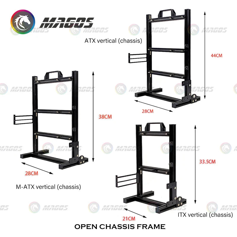 Aluminum Open Frame PC Case – Supports ITX/MATX/ATX Motherboards, Vertical Gaming Cabinet for DIY & Water Cooling Builds