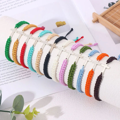 UILZ Creative Stainless Steel Cross Bracelet - Hand-Woven Adjustable Colored String, Couple Versatile Jewelry