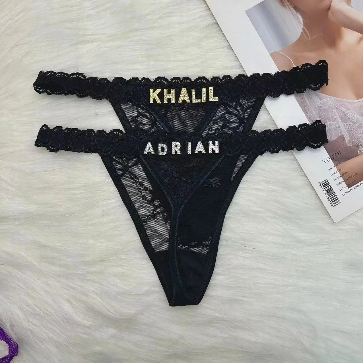 Custom Rhinestone Letter Thong Panties – Personalized Sexy G-String Underwear DIY Name Bikini Jewelry Gift for Women