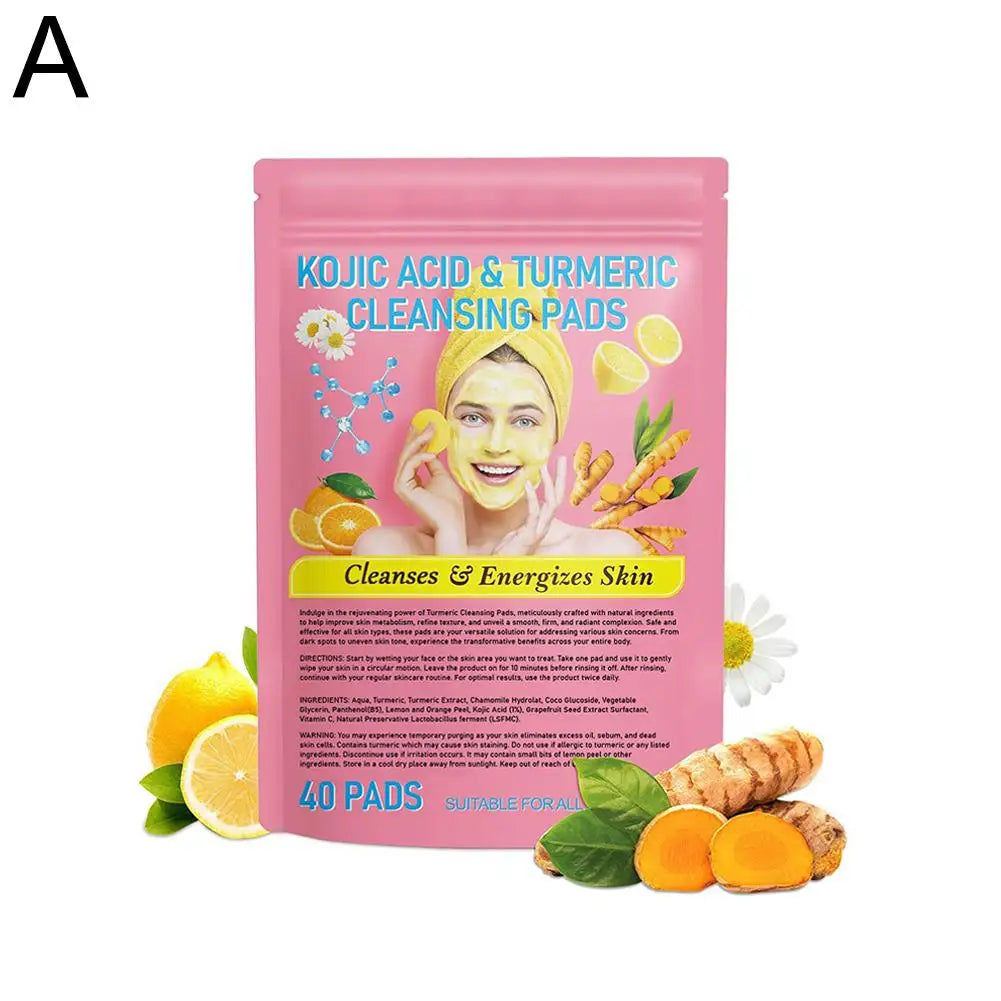 Turmeric Kojic Acid Exfoliating Cleansing Pads - 40pcs Gentle Daily Facial Care Skin Brightening Pads