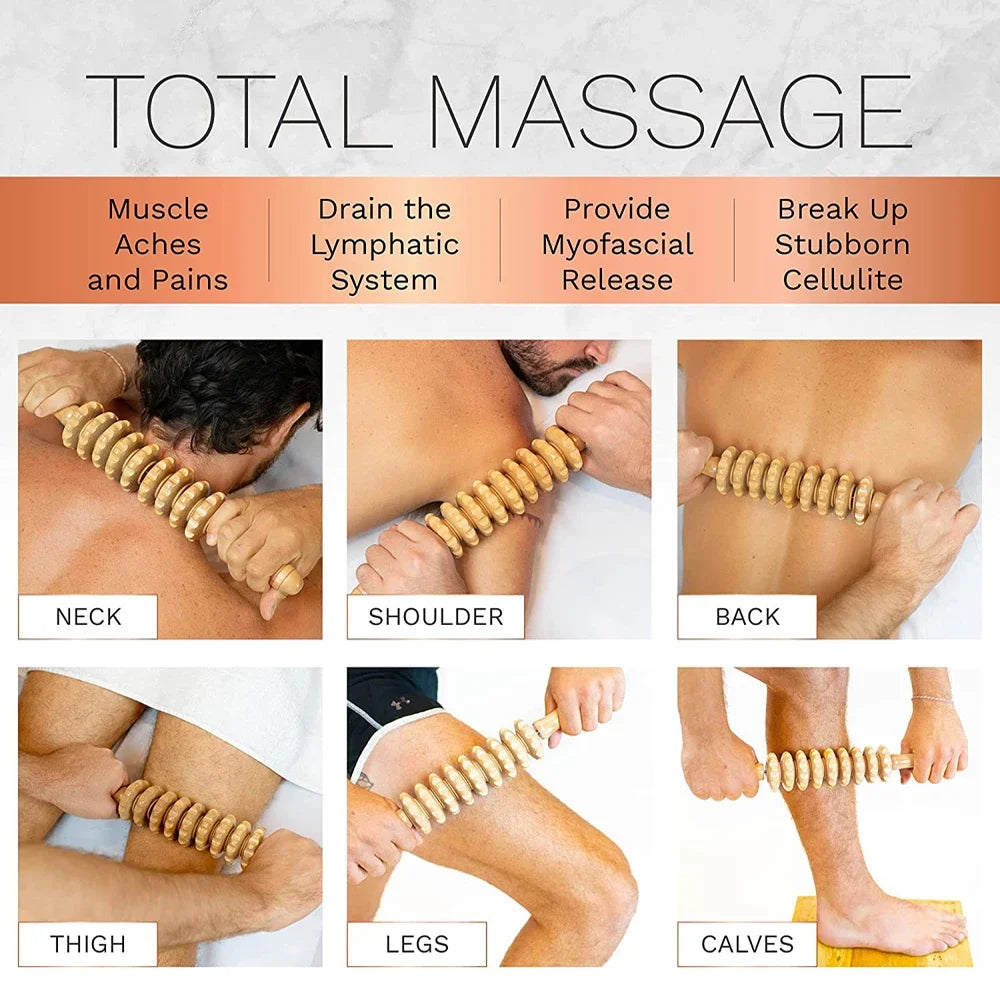 Curved Wooden Cellulite Roller – Body Shaping Massage Tool for Stomach & Lymphatic Drainage Therapy