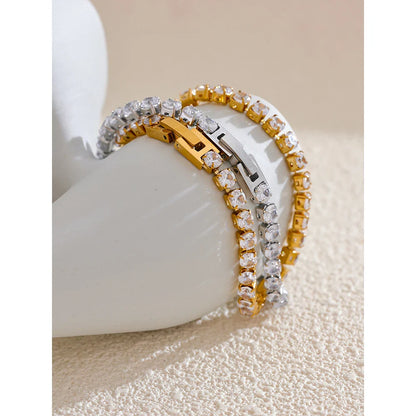 Yhpup 4mm Cubic Zirconia Chain Bracelet – Stainless Steel Shiny Bangle for Women, Premium Waterproof Fashion Jewelry