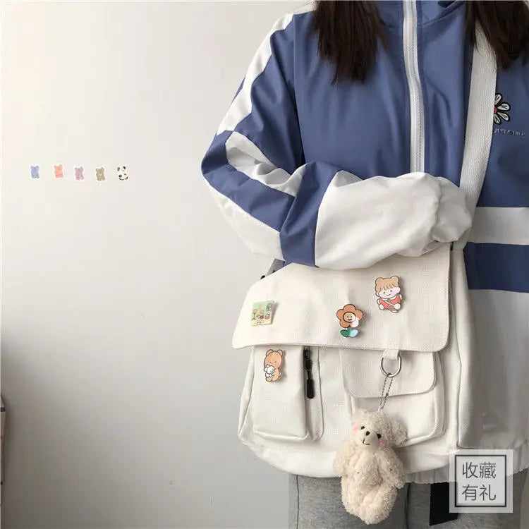 Women’s Casual Canvas Messenger Bag – Simple Printed Shoulder Satchel for School & Everyday Use