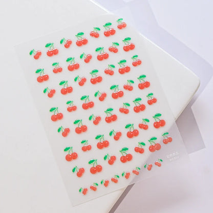 5D Macaron Nail Stickers - Embossed Flower, Fruit, Bear & Rabbit Charms for Summer DIY Manicure Decoration