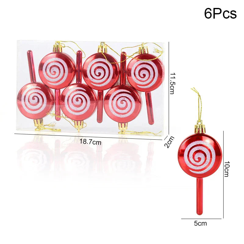 6PCS Christmas Candy Cane & Lollipop Hanging Ornaments – Festive Tree Pendants for Home Holiday Decor