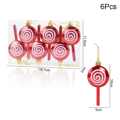 6PCS Christmas Candy Cane & Lollipop Hanging Ornaments – Festive Tree Pendants for Home Holiday Decor