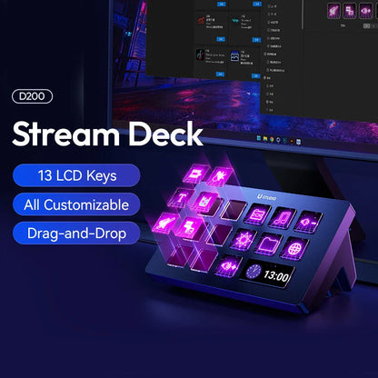 Ulanzi D200 Live Streaming Controller – 13 LCD Keys for Vlog, Content Creation, Photo & Video Editing, Gaming, Office Work