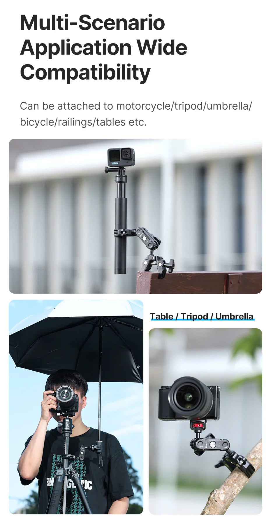 Ulanzi CO17 Super Clamp with 360° Dual-Head Magic Arm & Arri Adapter for Panoramic Camera, LED Light, and Umbrella