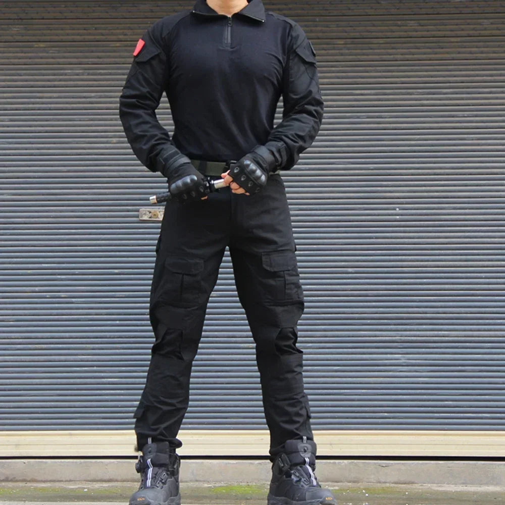 Men’s Camo Tactical Uniform Set | Ripstop Airsoft Suit with Multi-Pocket Pants & Training Shirt for Hunting or Paintball