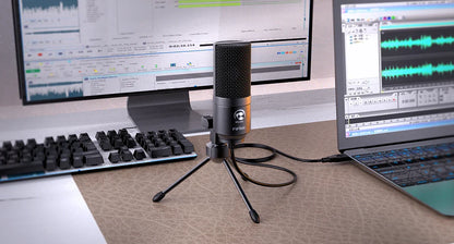 FIFINE K669 USB Condenser Microphone – Metal Recording Mic with Gain Knob for Home Studio, Podcasting & Voice-over