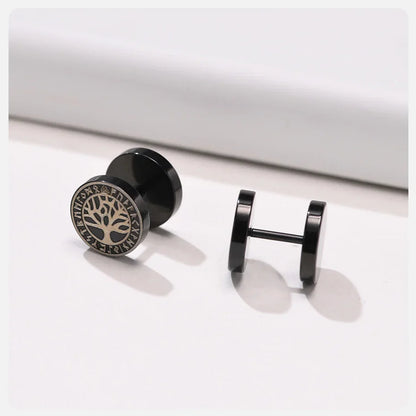 Vnox Men's Viking Black Stud Earrings - Vegvisir & Norse Valknut, Cool Punk Stainless Steel Set
