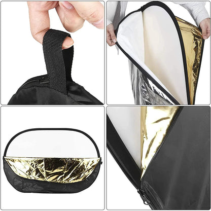 5-in-1 Collapsible Oval Photography Reflector 24"x35" 60x90cm Portable Light Diffuser Multi-Color Panel (90x120/100x150/150x200cm Options)
