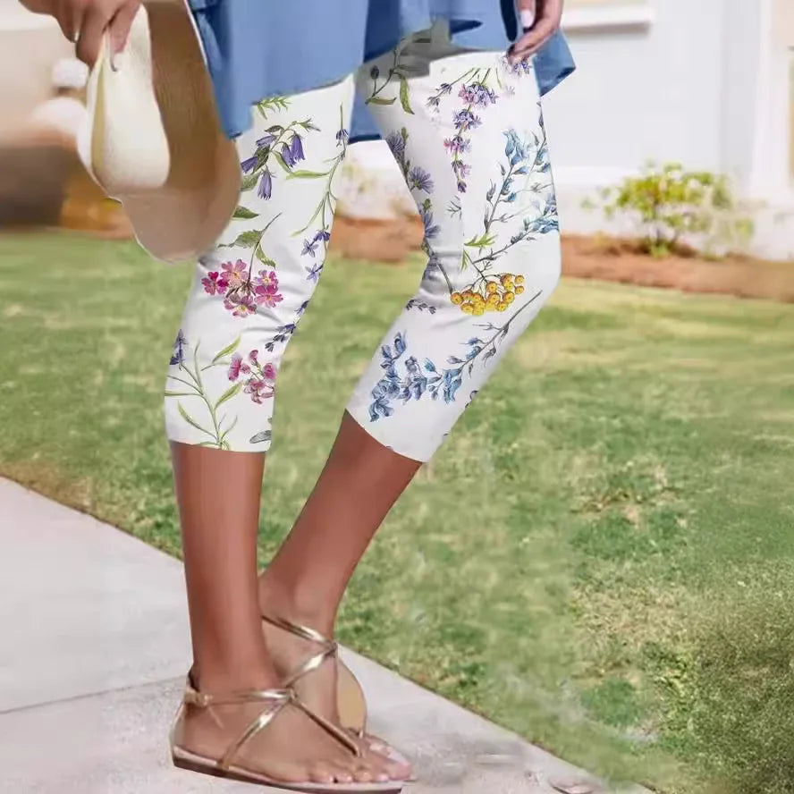 Women's Printed Capri Leggings - Slim-Fit Casual Summer Cropped Pants