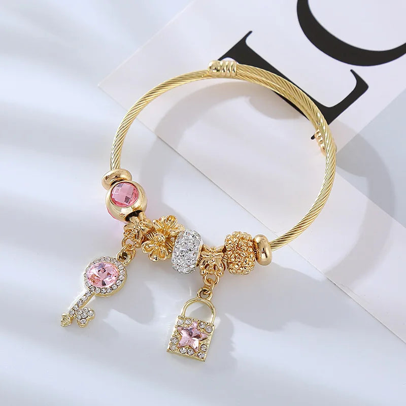 Women's Stainless Steel Pan Family Bracelet – Stylish Multi-Element Accessory for Daily Wear & Gifts