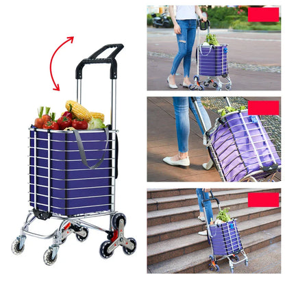 Portable Aluminum Alloy Grocery Cart – Folding Trolley with Large Capacity, Lightweight & Step Climbing Design