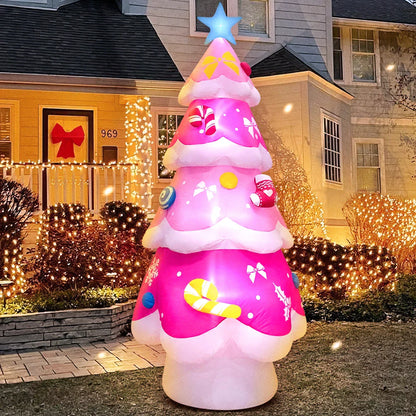 Merry Christmas Tree Arch Inflatable – Santa Claus Sleigh Decoration with LED Light for Home, Garden, and New Year Party Decor