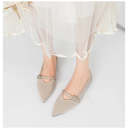 2024 Women's Flat Shoes – Pointed Toe Soft Knitted Sole, Breathable & Comfortable Spring and Autumn New Model