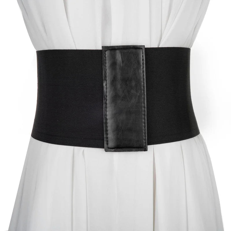 New Corset Punk Black Wide Belt - PU Leather Slimming Body Belt for Women, High Waist Elastic Cummerbund for Dresses