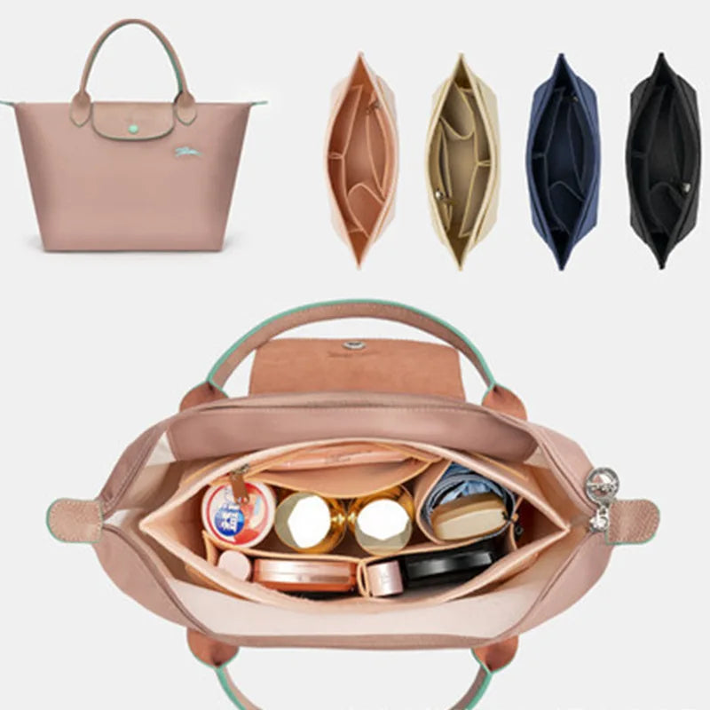 Felt Insert Bag for Longchamp Handbag - Liner Bag Felt Cloth Makeup Organizer - Portable Travel Purse Insert Support