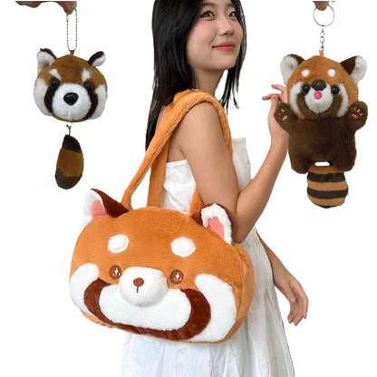 Red Panda Plush Backpack, Cute Plushie Doll Crossbody, Soft Fur Shoulder Bag for Women, Camping, Travel, Party, Birthday Gift