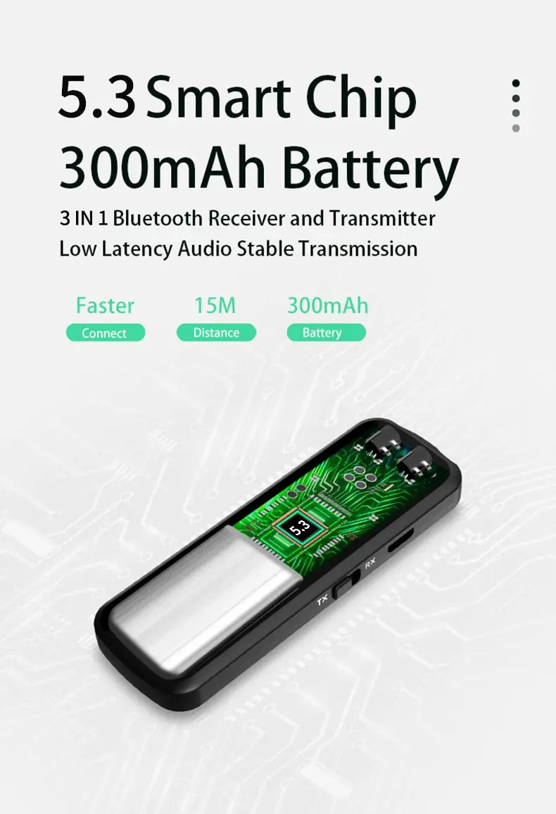 3 in 1 Bluetooth 5.3 Audio Receiver & Transmitter – 3.5mm AUX, USB Wireless Adapter with Mic for TV, PC, Headphones & Car
