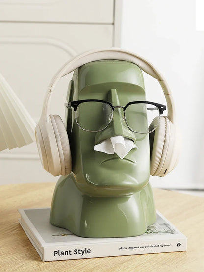 Miniso Moai Stone Statue Tissue Box & Glasses Holder – Multifunctional Home Decor Stand