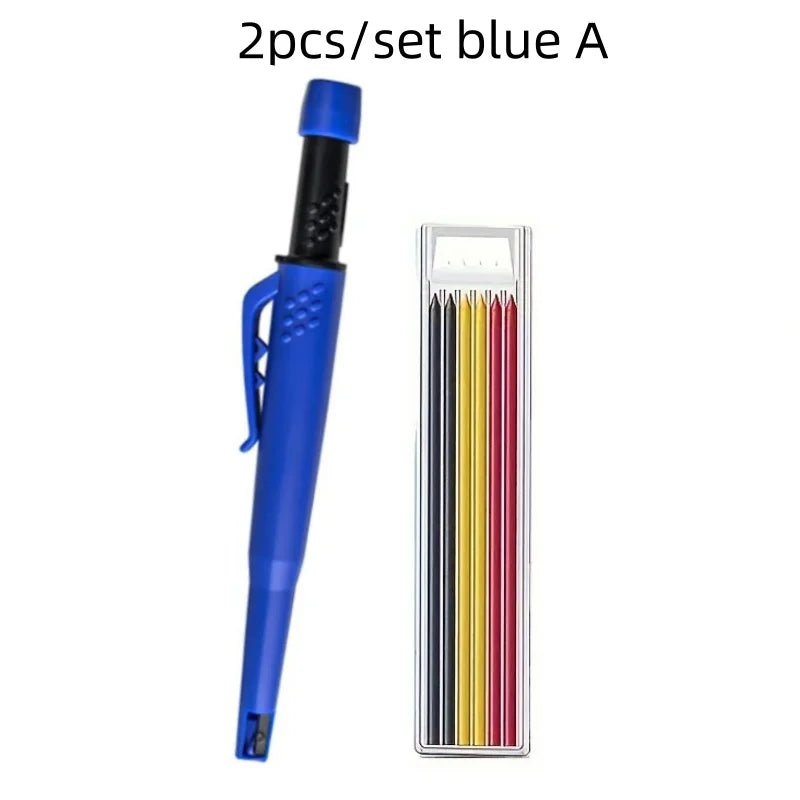 Solid Carpenter Pencil Set — 2.8mm Mechanical Pencil Marker with Built-In Sharpener for Woodworking, Construction, and Architecture