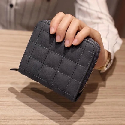Women’s Small PU Leather Zipper Wallet with Coin Purse – Cute Plaid Mini Korean Card Holder, New Arrival