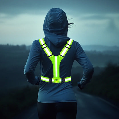 LED Running Vest – USB Rechargeable Reflective Glowing Straps for High Visibility Night Running & Cycling, Elastic Safety Band