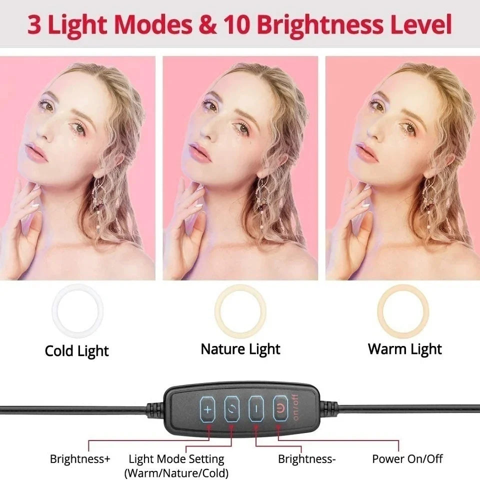 LED Selfie Ring Light with Phone Stand – Folding Arm, Dimmable Circle Fill Light & Tripod for YouTube & Streaming