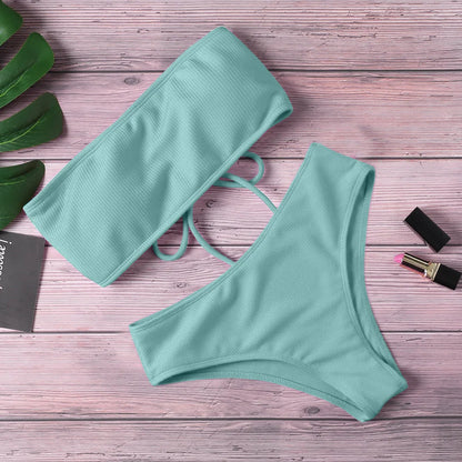 Women’s Tie Thong Bikini Set – Ultrathin Brazilian One-Piece Swimwear with Bandage Tube Bra Lingerie