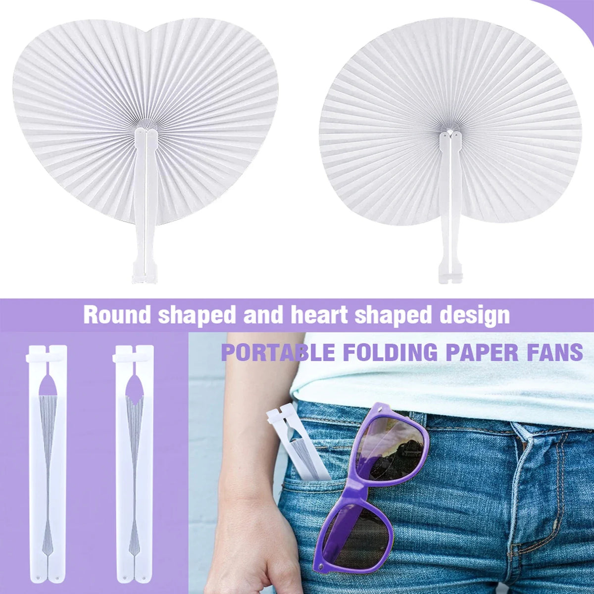 15/30/50pcs Heart-Shaped Folding Paper Fans - Blank Hand Fans with Plastic Handles for DIY Painting, Birthday & Wedding Party Decor