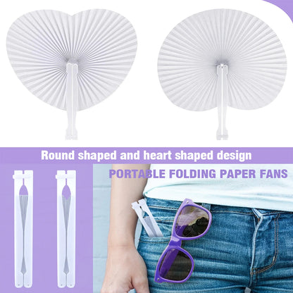 15/30/50pcs Heart-Shaped Folding Paper Fans - Blank Hand Fans with Plastic Handles for DIY Painting, Birthday & Wedding Party Decor