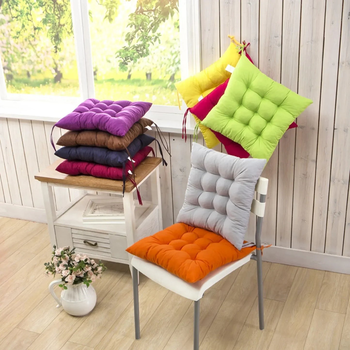 Solid Square Chair Cushion – Seat Pad with Anti-Skid Strap, Indoor & Outdoor Sofa Pillow for Home, Office & Car