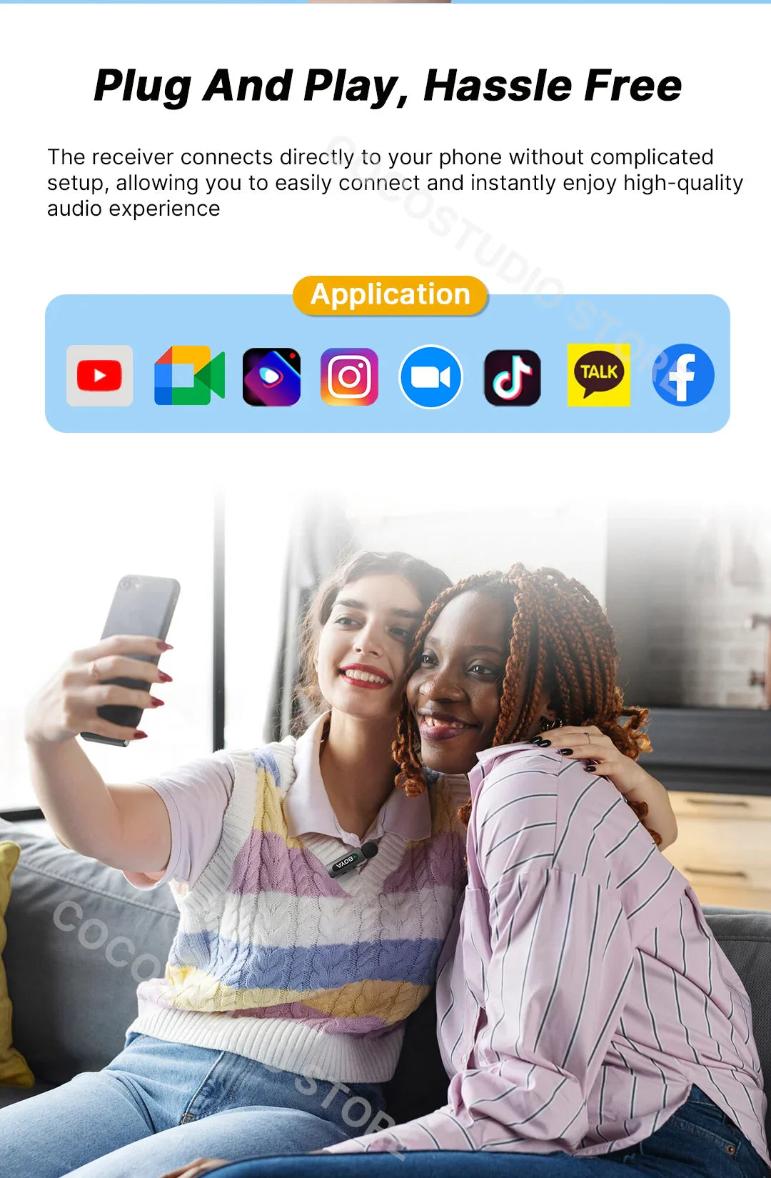 BOYA BY-V3 Wireless Lavalier Microphone – Lapel Mic for iPhone, iPad, Android, USB-C, Gaming, Video Recording & Streaming