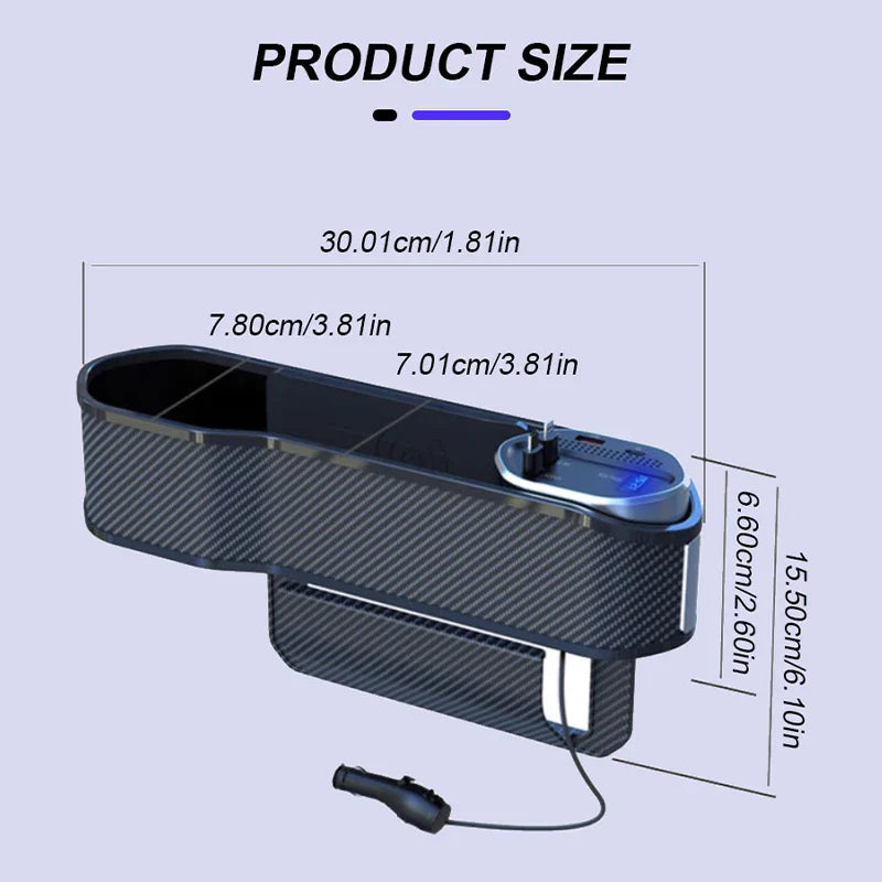 SEAMETAL Wireless Charging Car Seat Gap Organizer – 40W USB-C/Lightning Fast Charge, Auto Center Console Storage Box