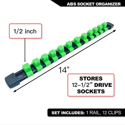 Universal Socket Organizer Rail – 1/4", 3/8", 1/2" Wrench Holder Plastic Bracket for Wall Mount & Home Repair Tools