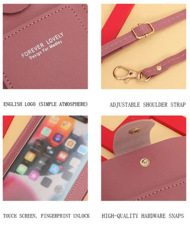 Women's Soft Leather Wallet Crossbody Bag – Touch Screen Phone Purse with Shoulder Strap